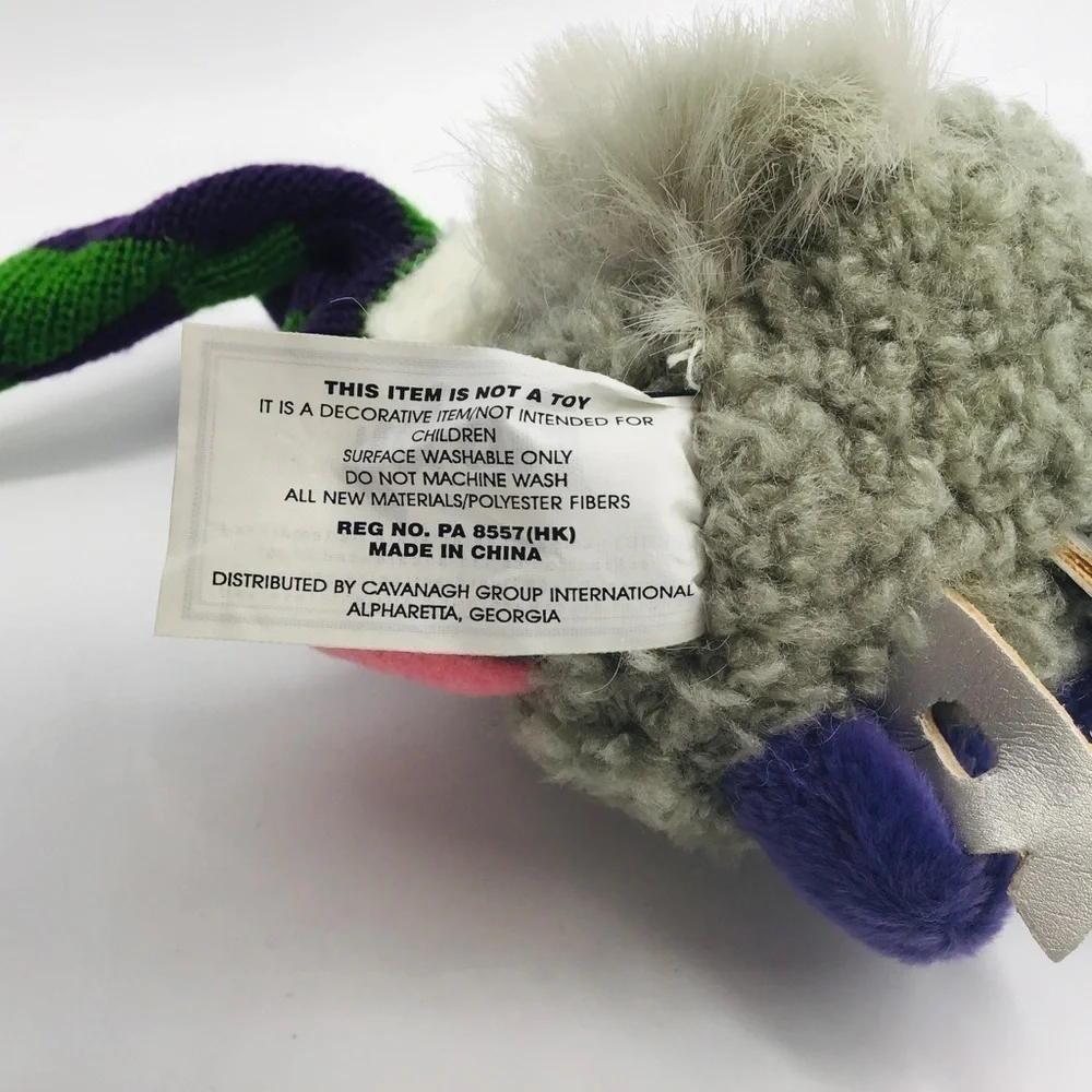 Vtg Furby Christmas Ornament Plush Stuffed Gray Santa Hat Xmas Ice Skates 4”